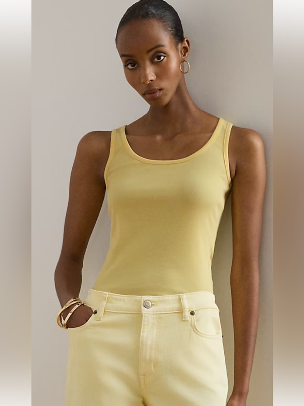 Lauren Ralph Lauren Pale Yellow Scoop Neck Tank